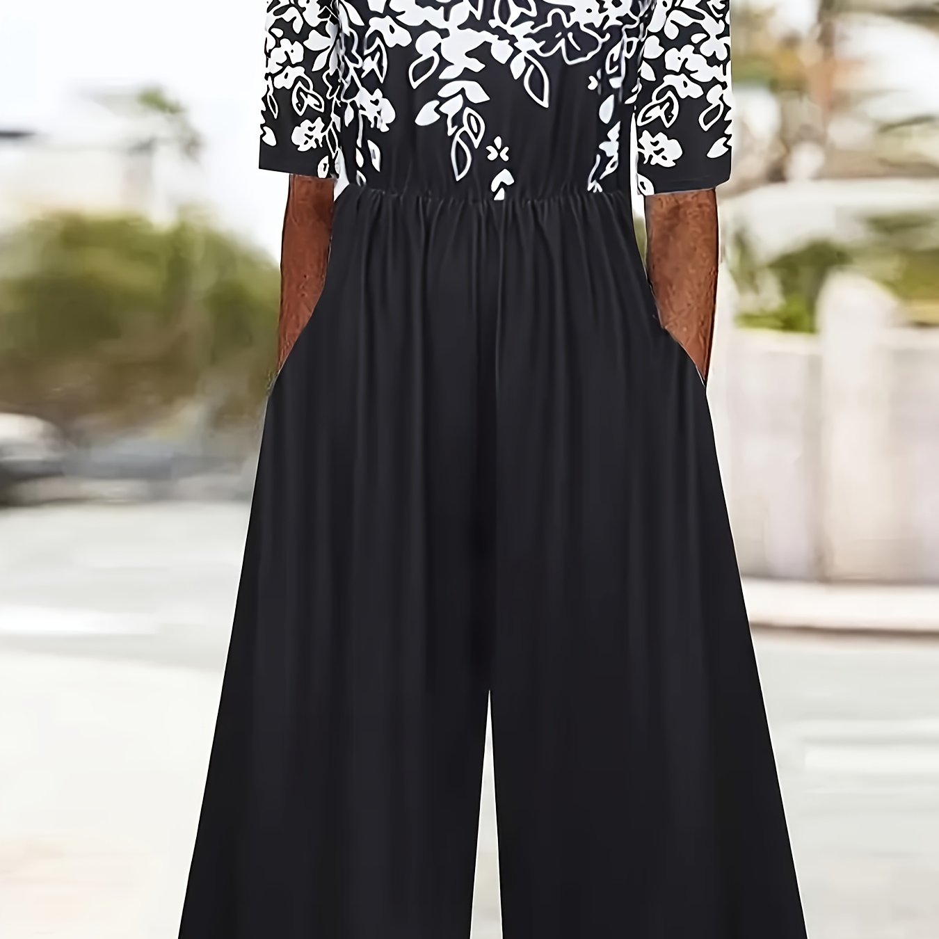 Women Floral V-Neck Jumpsuit High Stretch Lightweight Plus Size Romper
