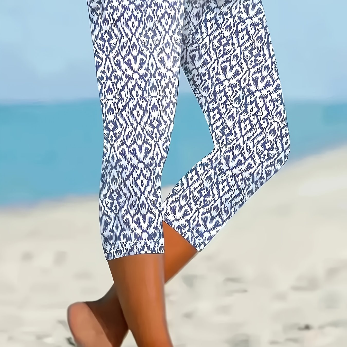 Plus Size Tie-Dye Stretchy Capri Leggings Polyester Casual All Seasons