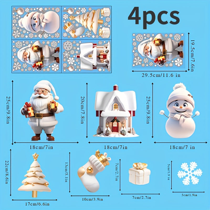 Christmas Window Cling Set Bright Santa Holiday Stickers for Glass Decor