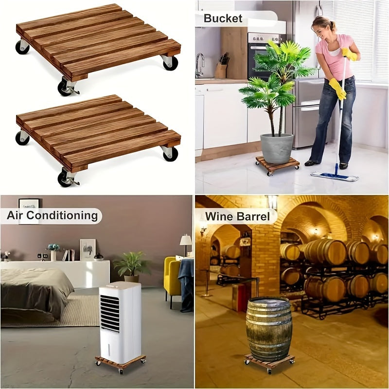 Qattiq yog'ochdan yasalgan o'simlik aravachasi, qulflanadigan g'ildiraklari bilan, og'ir o'simliklarni ichkariga yoki tashqariga ko'chirish uchun mukammal.