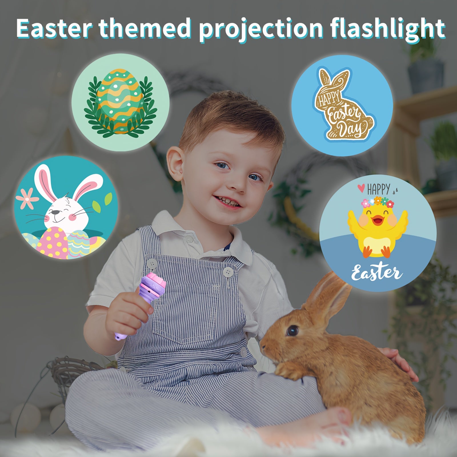 Easter Projection Flashlight Battery-Powered ABS Plastic Bunny Egg Pattern Purple Blue Decoration