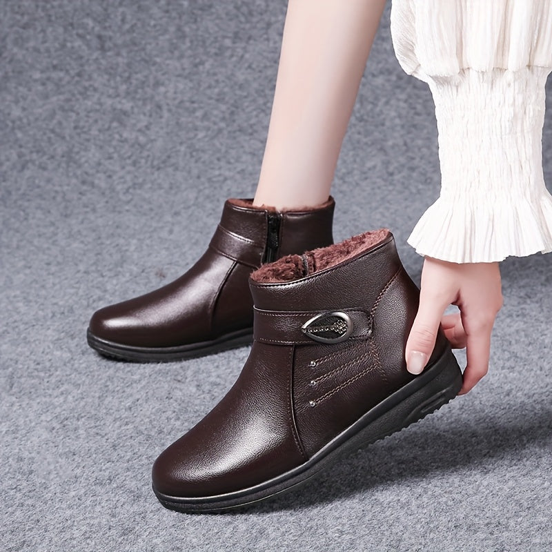 Women's Fleece-Lined Ankle Boots Warm Winter Shoes Non-Slip Sole