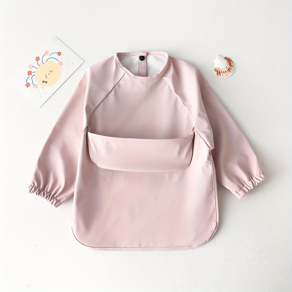 Babero de alimentación impermeable de PU de manga larga para bebés, regalo para niños desordenados