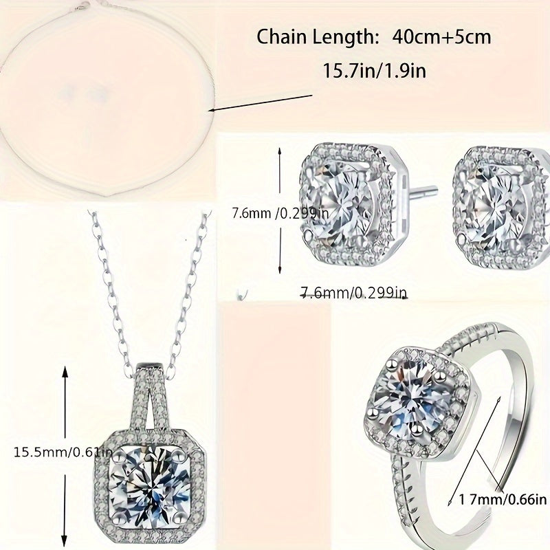 Elegant Square Cut Zirconia Jewelry Set Earrings Necklace Ring for Women Luxury Gift