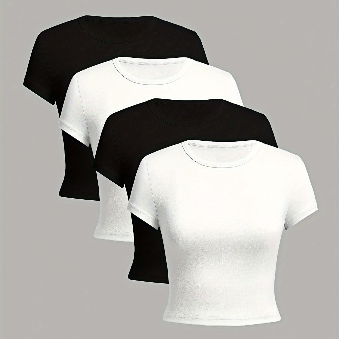 Women's Slim Fit Short Sleeve T-Shirts Pack of 4 Breathable Cotton-Polyester Summer Casual Tops Black Brown Pink White