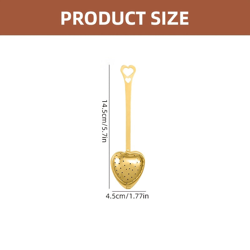 Golden Heart-Shaped Stainless Steel Tea Infuser for Loose Tea Coffee and Spices