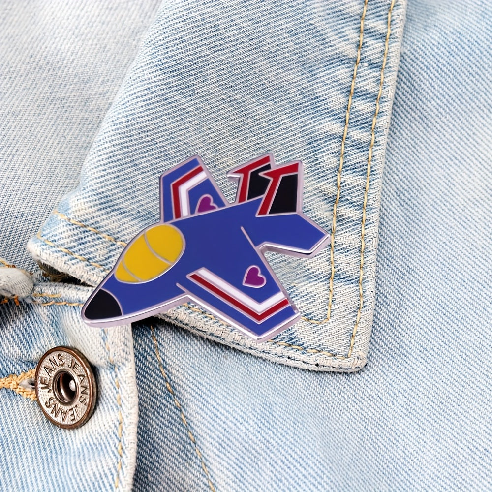 Cartoon Fighter Jet Brooch Pin Alloy UV Plated Badge for Clothing Backpacks Hats Gift