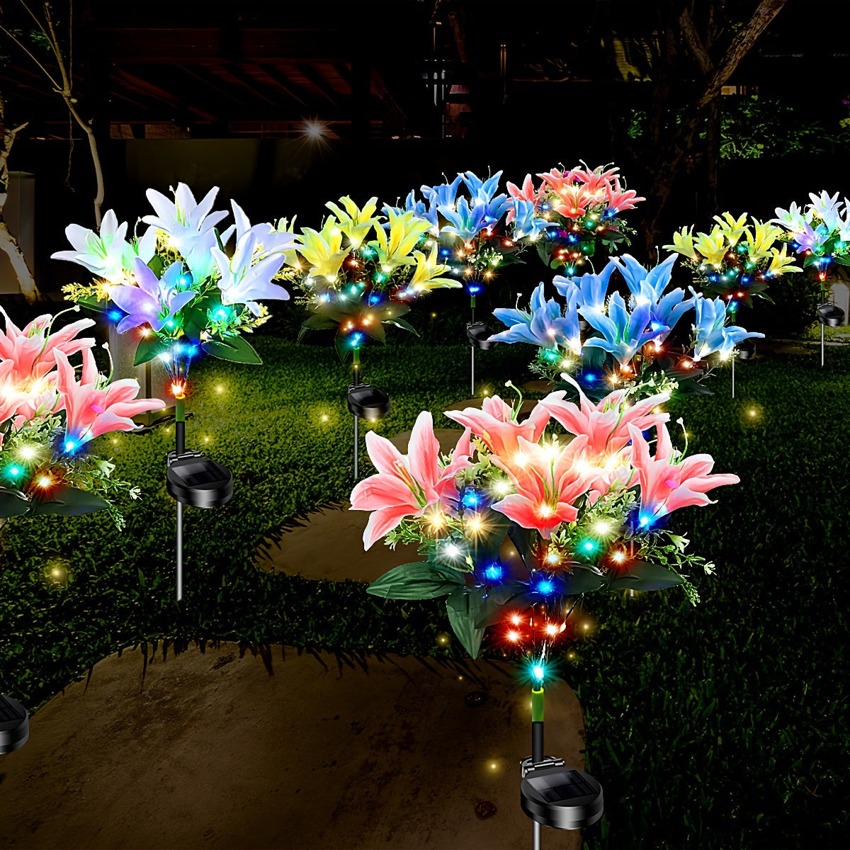 Solar Lily Garden Lights with 7 LED Heads Energy-Efficient Outdoor Pathway Yard Decor