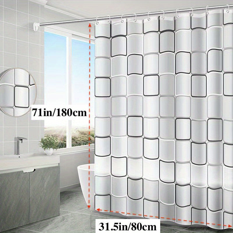 Checkered PEVA Shower Curtain Liner Waterproof Semi-Transparent with Hooks Bathroom Decor