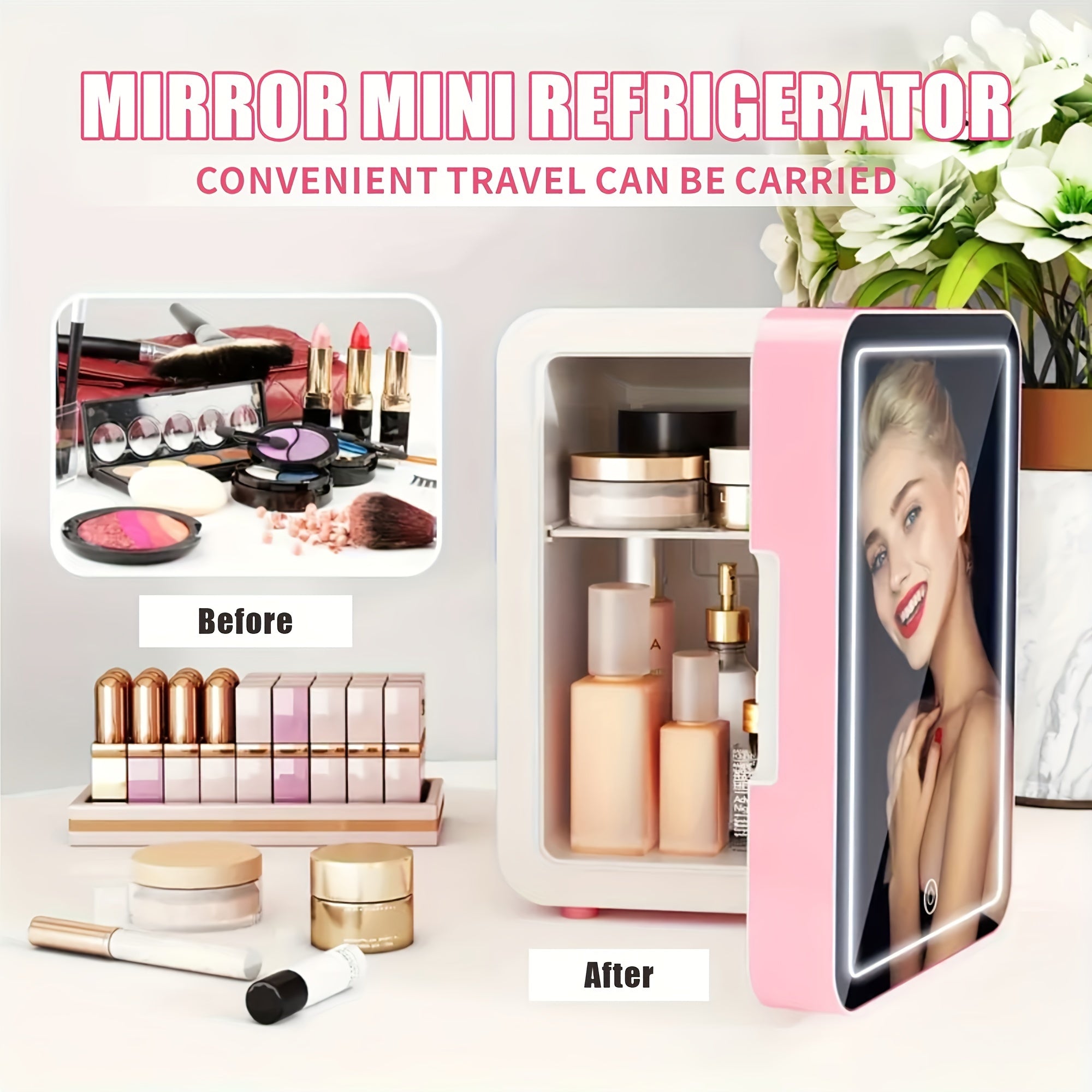 Mini Portable Fridge 4L with Mirror LED Display for Travel Home Office