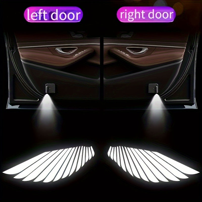 2pcs Set LED Door Projector Light with Angel Wings Decorative Ambient Black Carbon Fiber