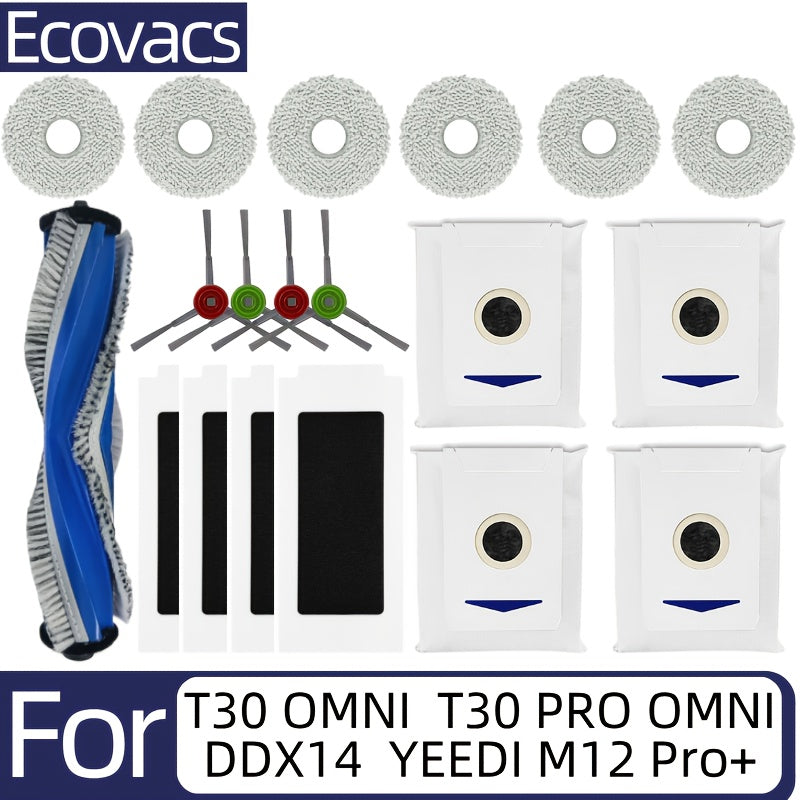 19-Donali changyutgich aksessuarlar to'plami ECOVACS T30 OMNI T30 PRO DDX14 M12 Pro+ uchun, asosiy yon qopqoq, filtr, mop, changyutgich sumkasi bilan