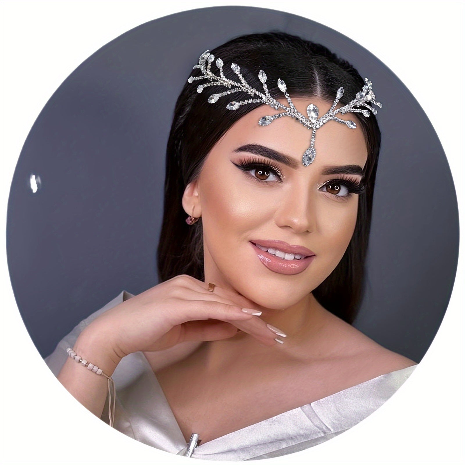 Diadema de pedrería nupcial, accesorios para el cabello de boda, colgante para la frente