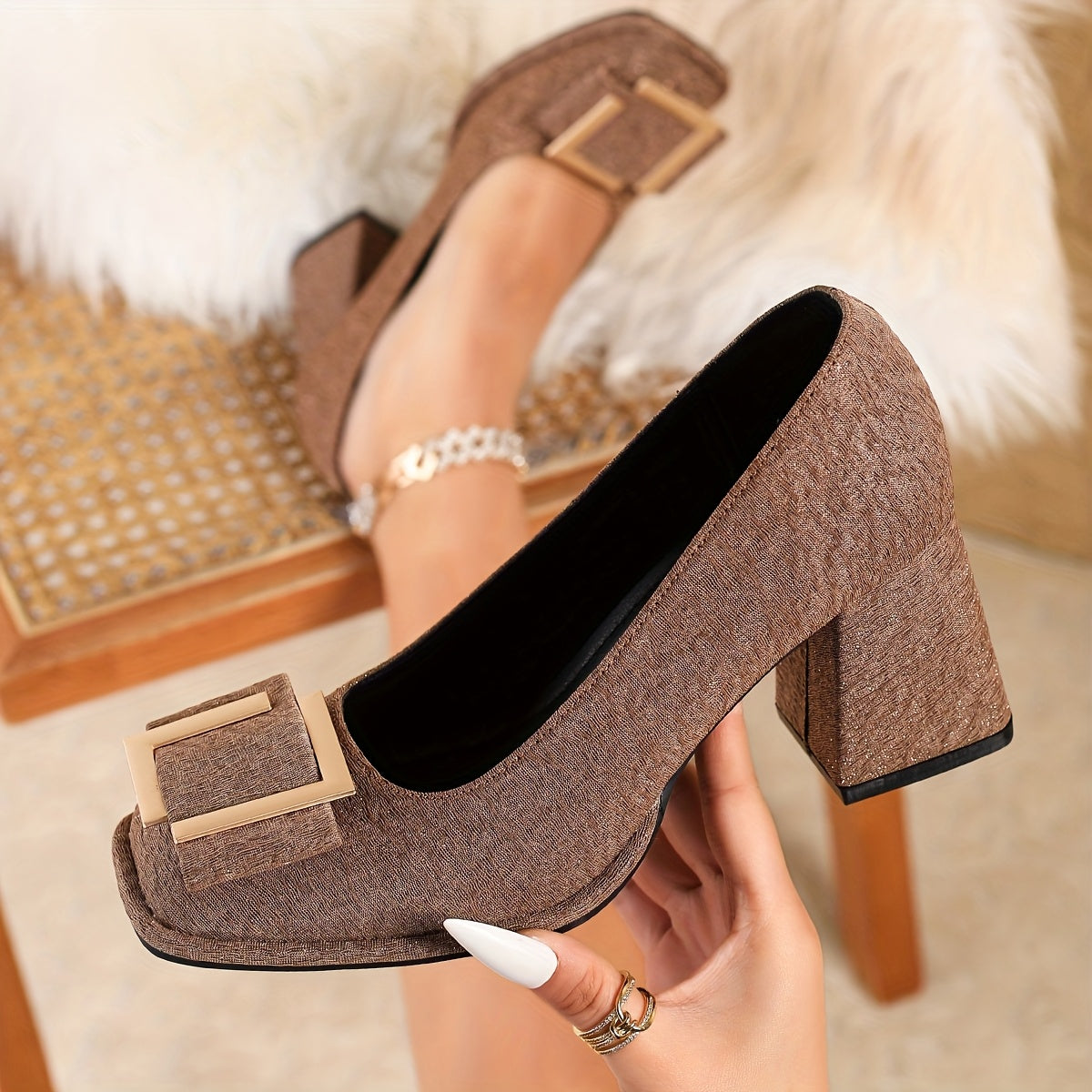 Women Square Toe Mary Jane Work Shoes Lightweight Comfortable All-Season Solid Color