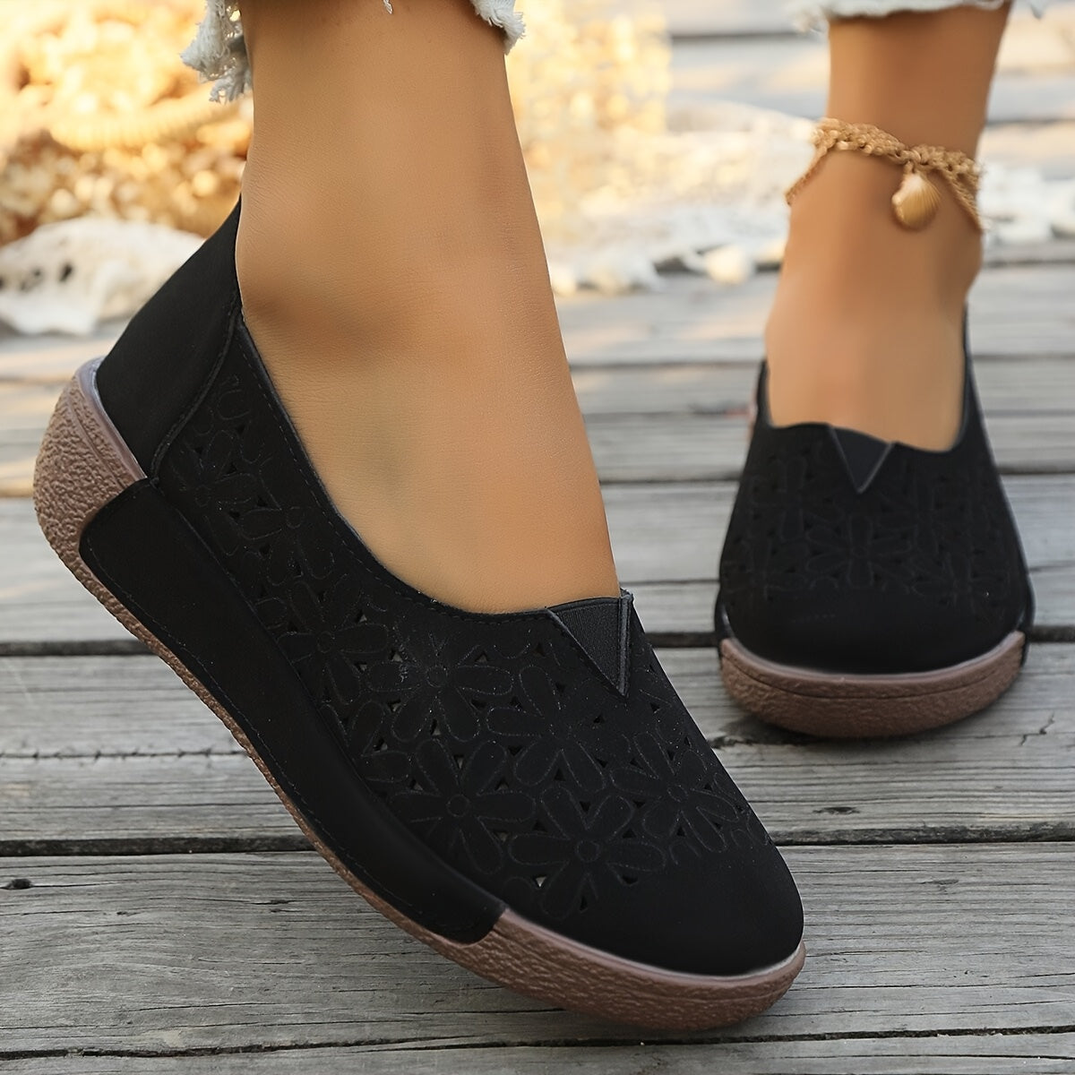 Women's Black Retro Penny Loafers Slip-On Cushioned Rubber Sole Formal Shoes