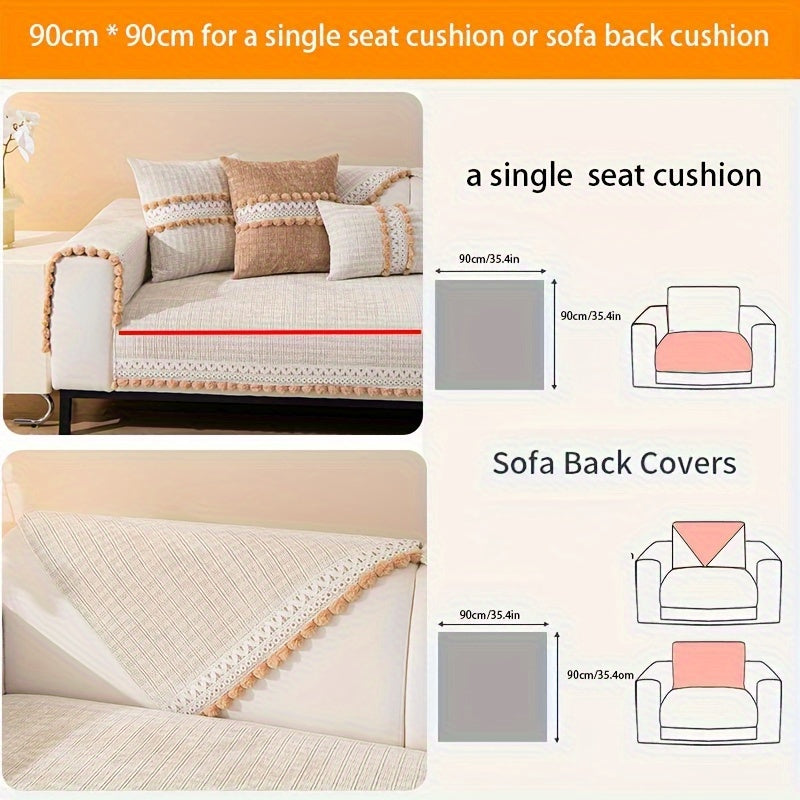 Зеленый чехол для дивана из шенилла с помпонами - водонепроницаемый и дружелюбный к домашним животным, подходит для всех размеров диванов (на 1-4 человека) - легкий в уходе, можно стирать в машине, с кисточками, идеален для любого декора комнаты