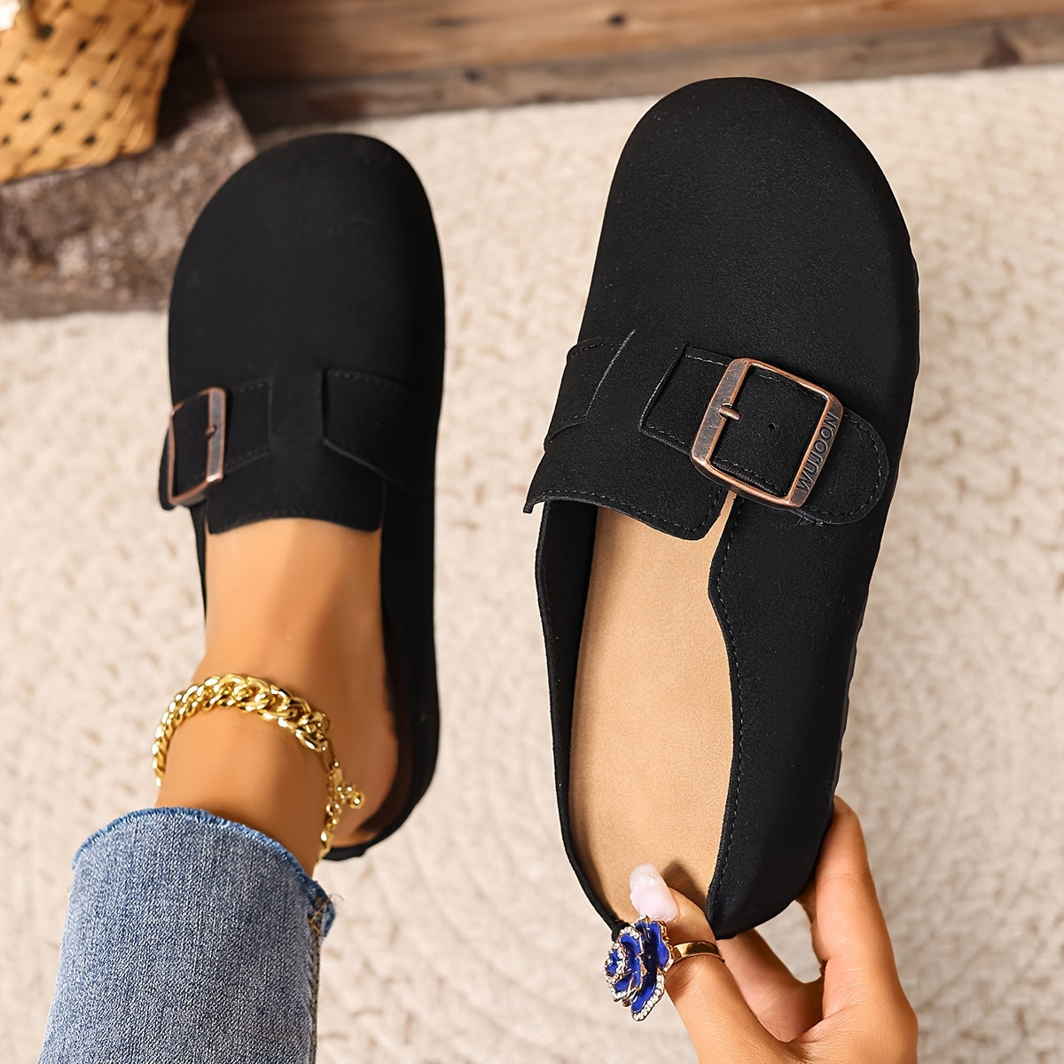 Women's Leather Mule Shoes Thick-Soled Slip-Ons for All Seasons