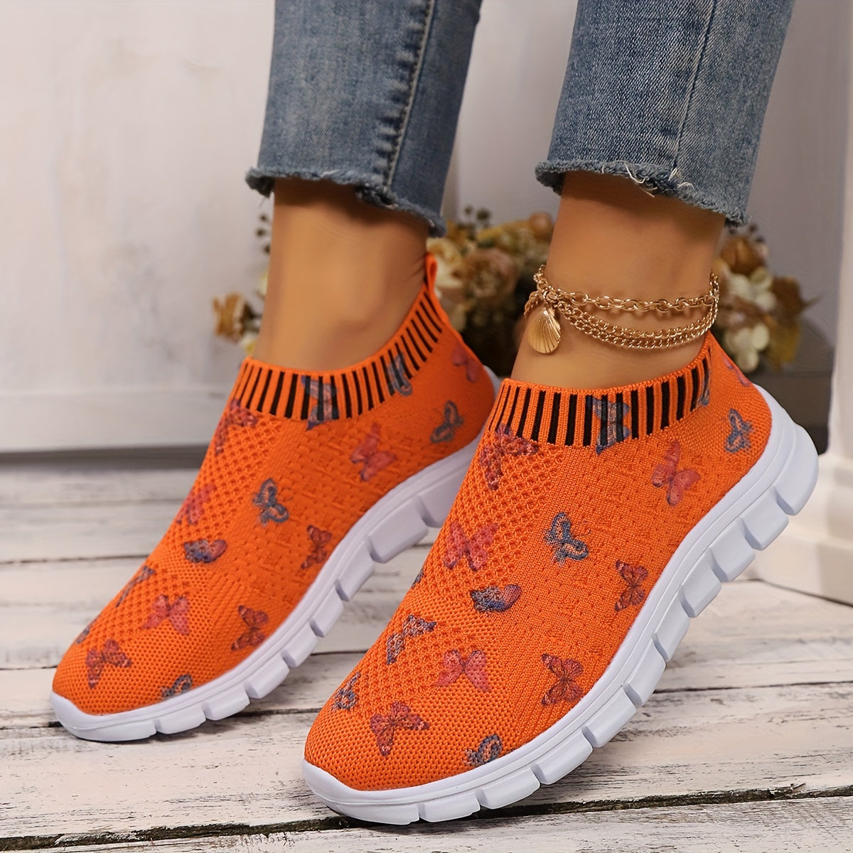 Women's Knitted Slip-On Sneakers with Platform Soft Sole and Breathable Design