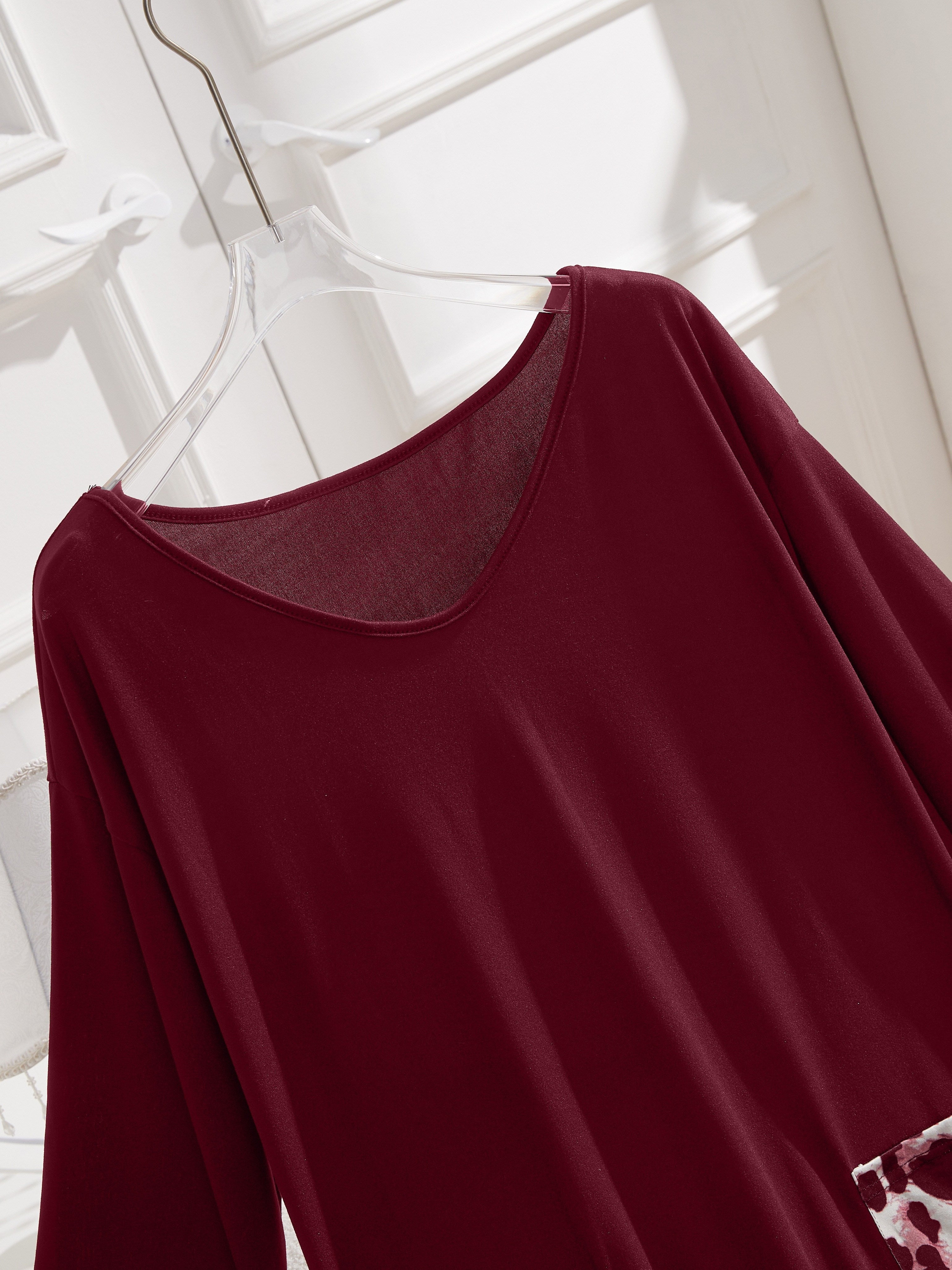 Women's Leopard Print Night Dress Long Sleeve Knit Pullover