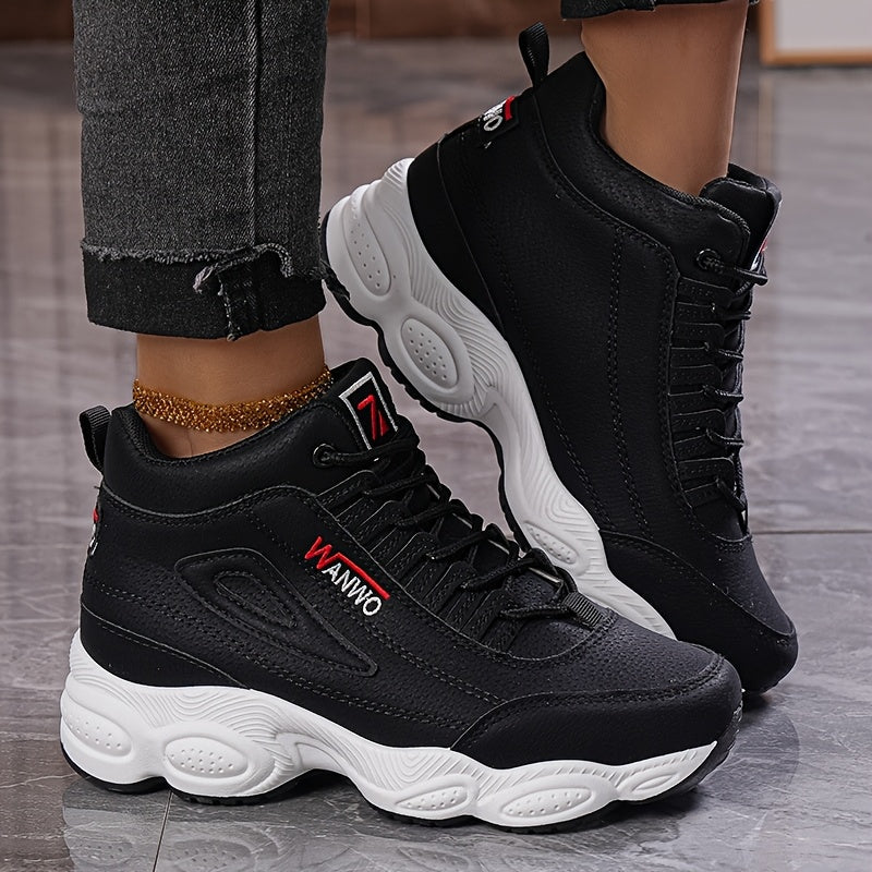 Women's White High-Top Sneakers with Rubber Sole and Breathable Fabric