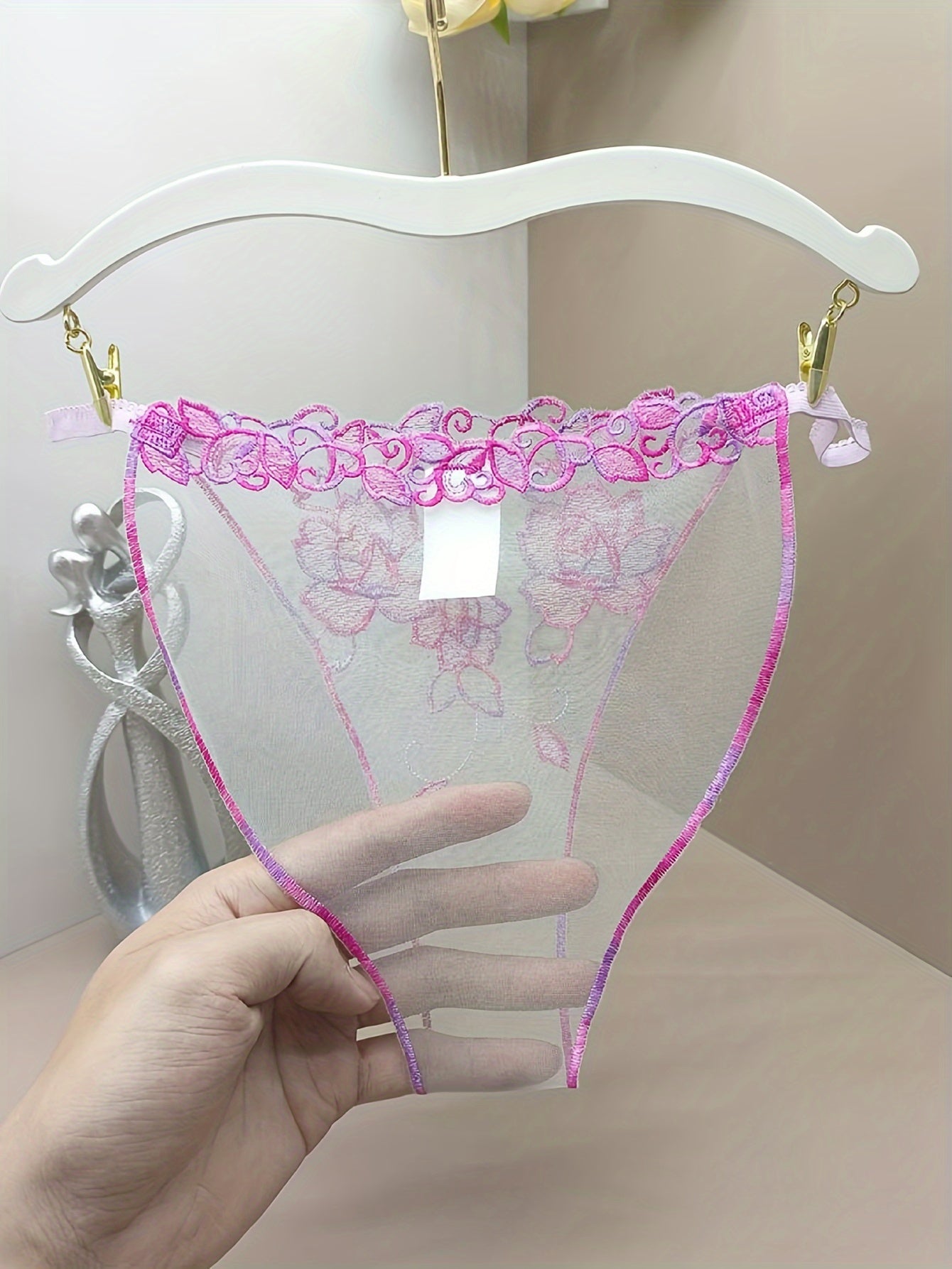 Women's Floral Mesh Panties 3-Pack No Crotch Polyester Spandex Knit Fabric Adult Briefs