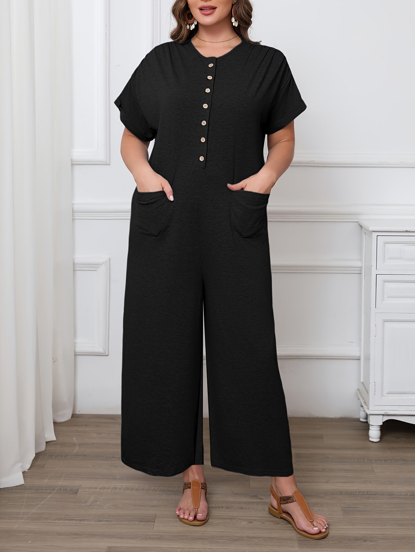 Women's Plus Size Casual Jumpsuit Polyester Long Sleeve Solid Spring Summer Vacation Wear