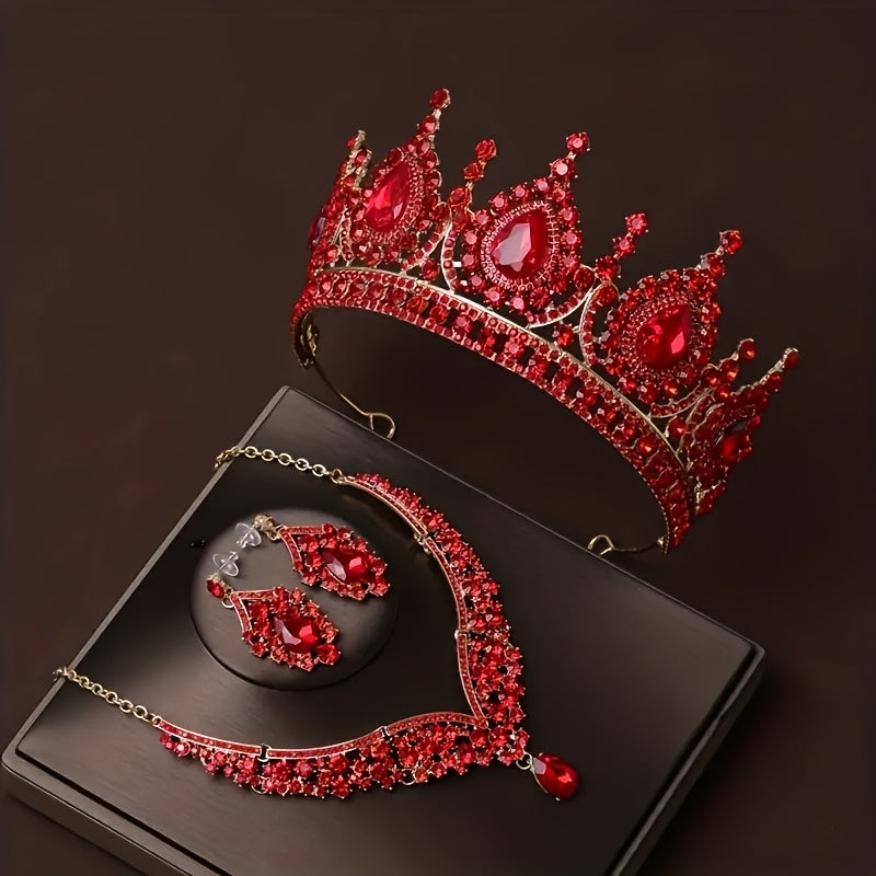 Elegant Wedding Jewelry Set with Rhinestone Crown Necklace and Earrings