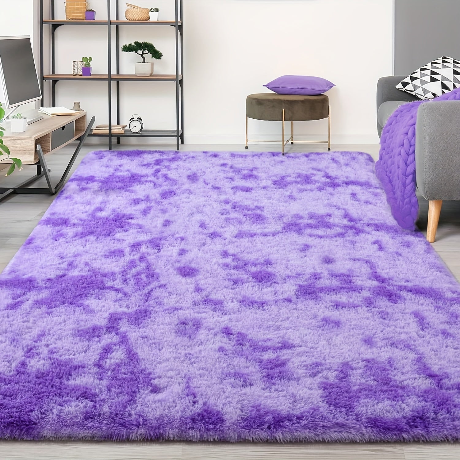 Luxurious Shag Area Rug, Plush Fuzzy, Non-Slip, Machine Washable Bedroom Rug