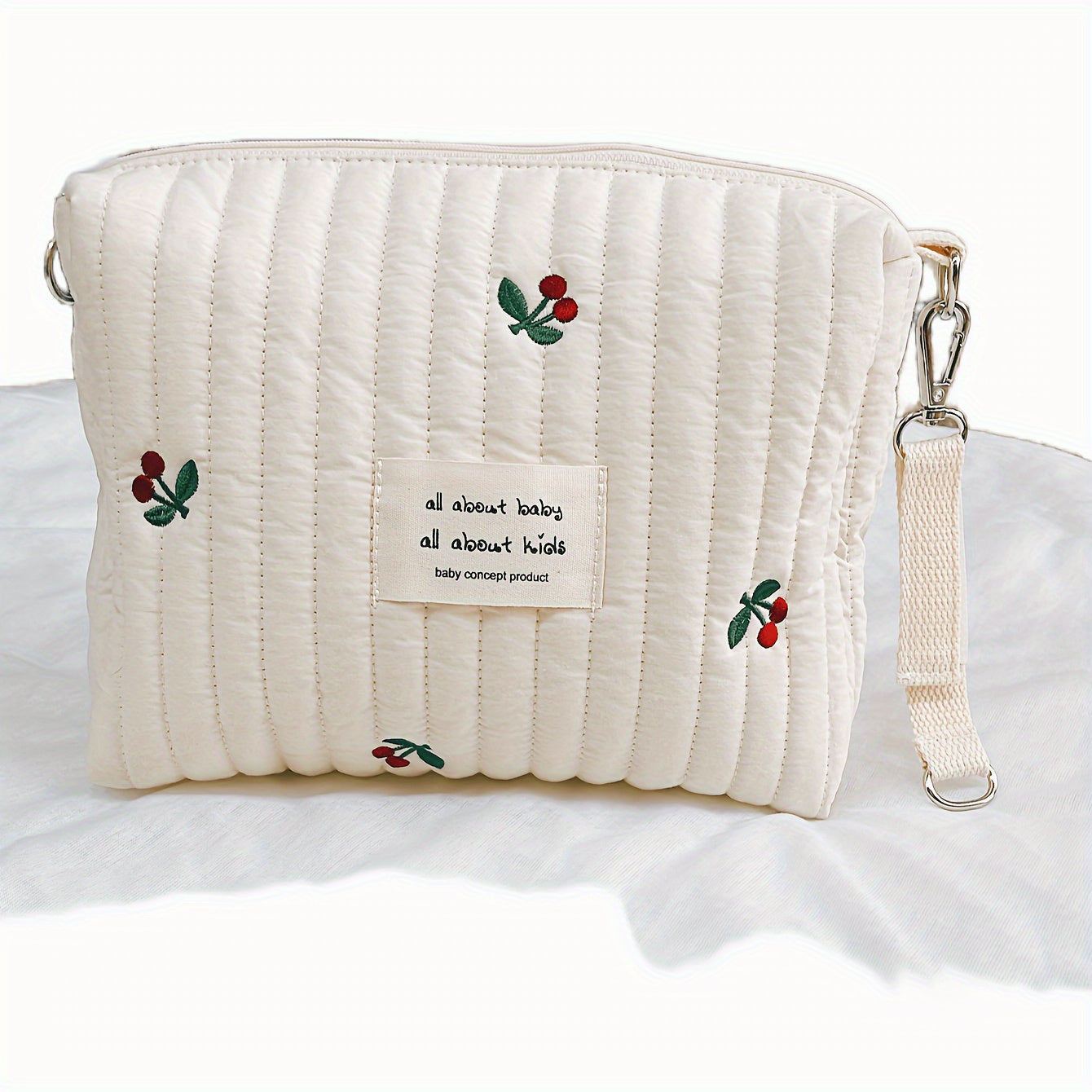 Cotton Diaper Bag for Strollers with Multiple Compartments and Embroidered Design