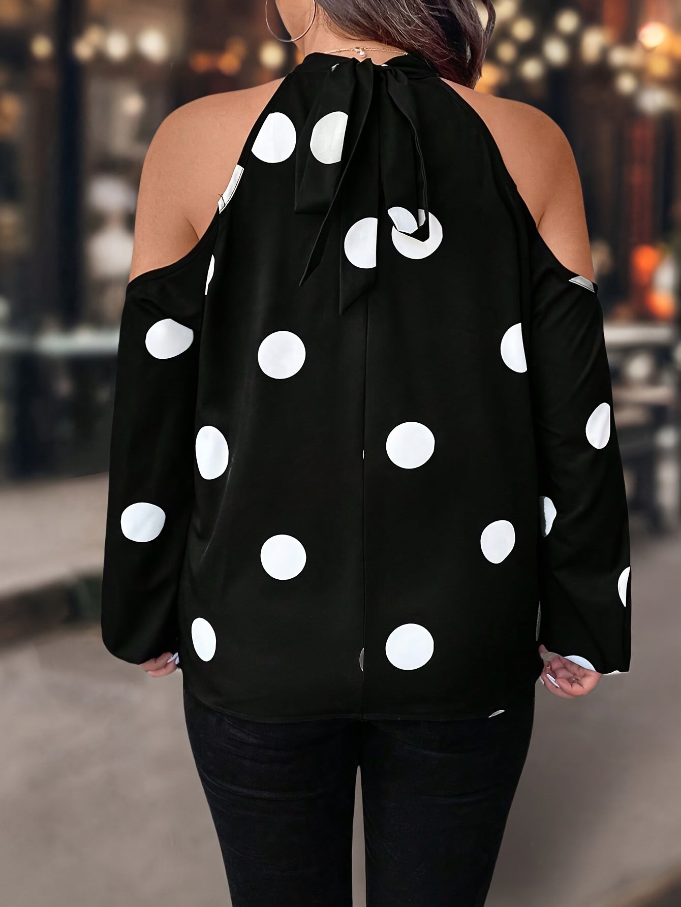 Женская блузка больших размеров с розовым горошком и открытыми плечами, универсальный повседневный топ