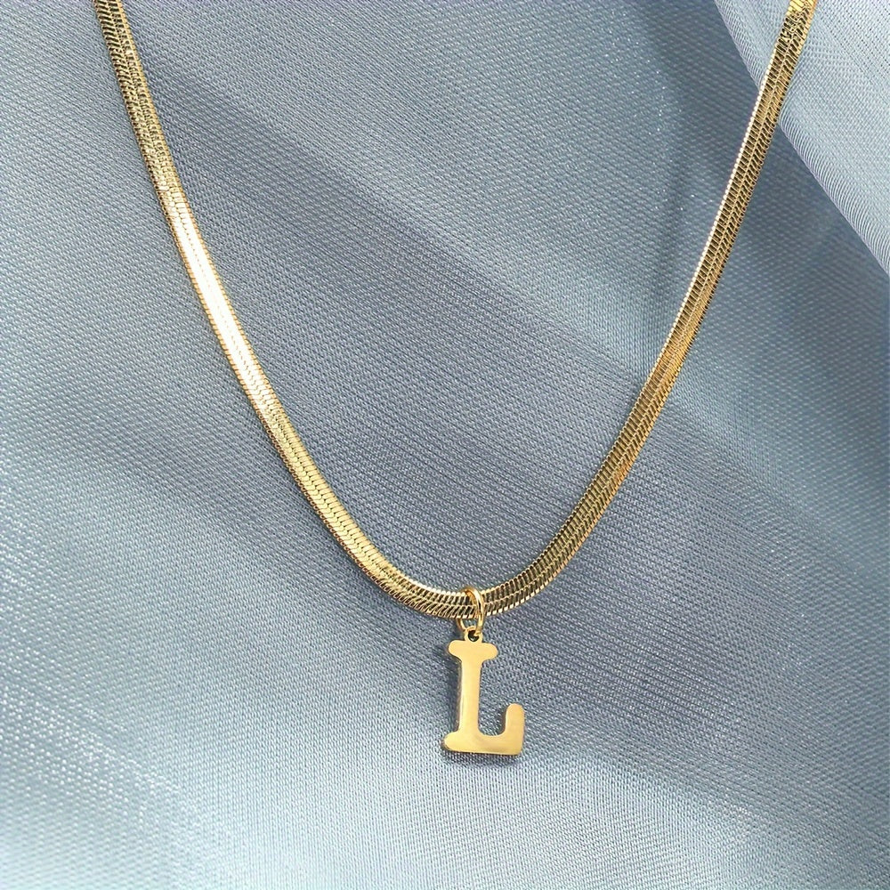 Women’s 18K Gold Plated Stainless Steel Alphabet Letter Pendant Necklace for Daily Wear