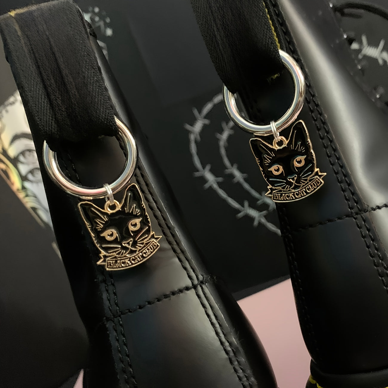 Women Shoe Boot Charms 2pcs Black Cat Zinc Alloy Accessories