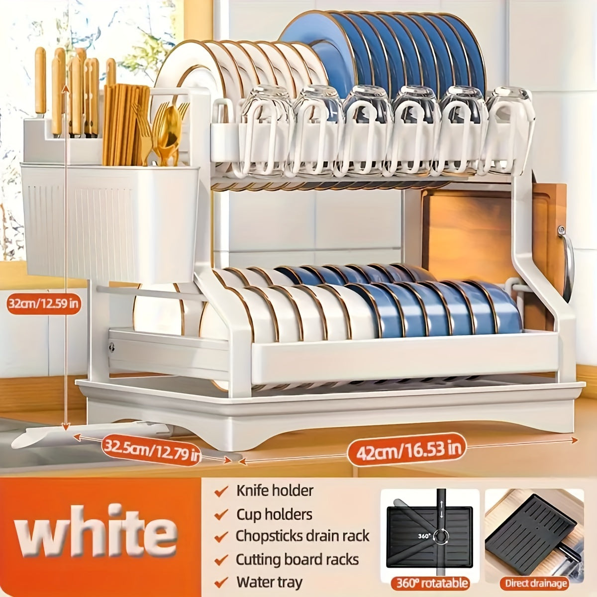 Iron Kitchen Dish Rack with Drainboard for Dishes Bowls Cups and Utensils