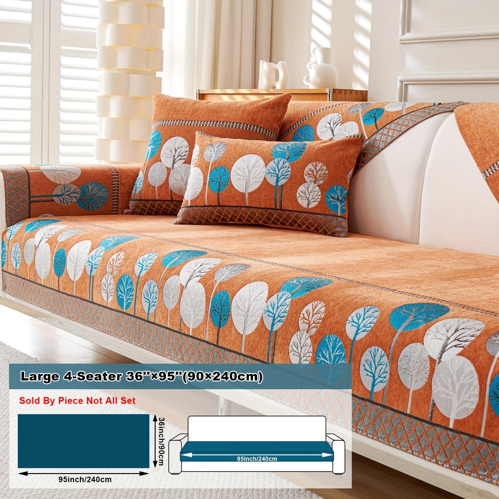 Boho Style Sofa Cushion with Moon and Tree Design Chenille All-Season Pet-Friendly Soft Modern