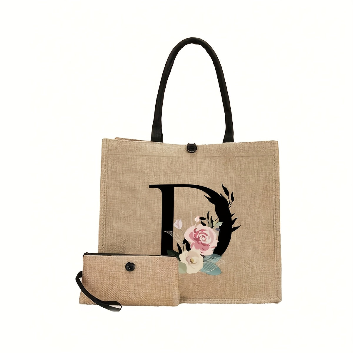 Linen Handbag Large Capacity Travel Makeup Teacher Tote Shopping Bag Khaki