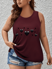 Women's Off-Shoulder Vest Top Breathable Black Heart Star Print Sleeveless Shirt
