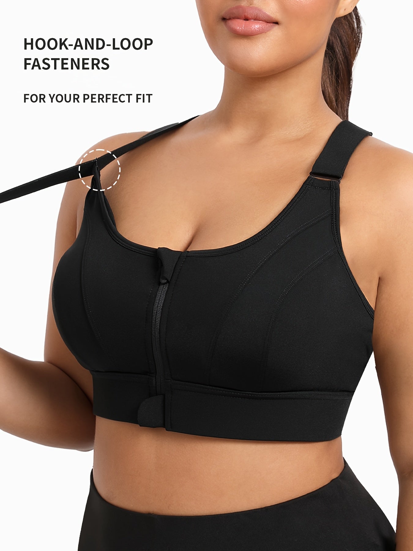 Women's Plus Size Sports Bra with Front Zipper and Cross-Back Straps