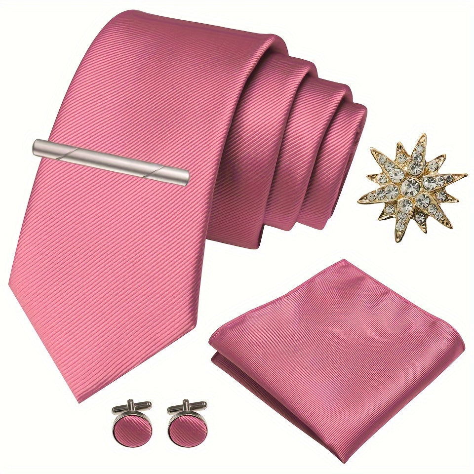 Erkaklar uchun satinning twill galstuk to'plami, galstuk klipi, cho'ntak sharlari, manşet o'rashlar va brosh uchun rasmiy tadbirlar