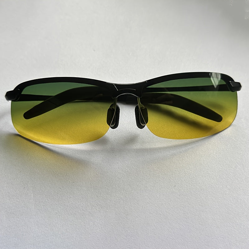 Unisex Semi-Rimless Photochromic Polarized Glasses for Night and Day Use