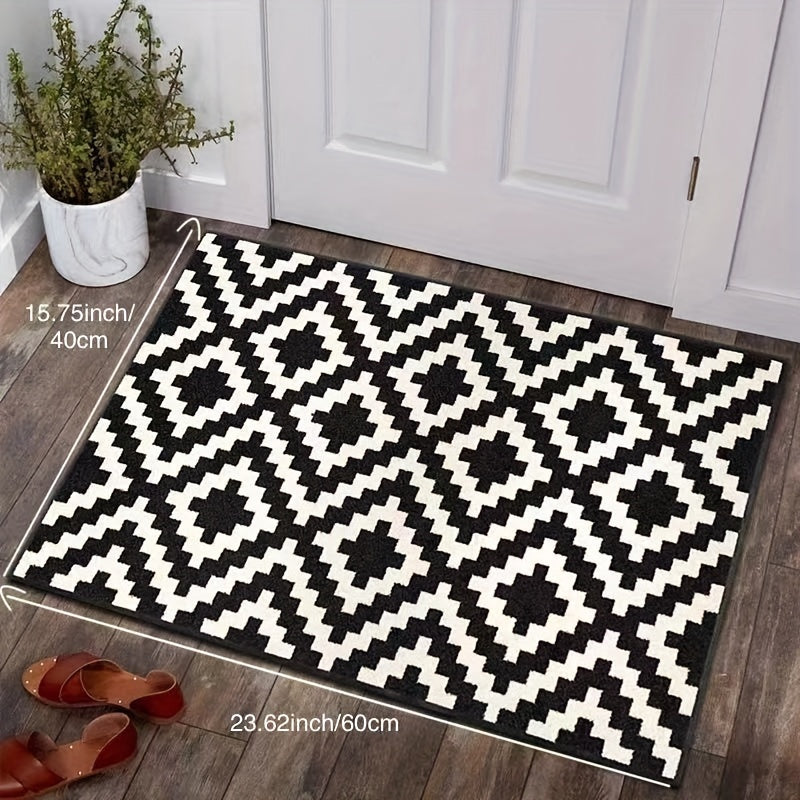 Plaid Doormat Non-Slip Stain-Resistant Entryway Rug with Velvet Backing