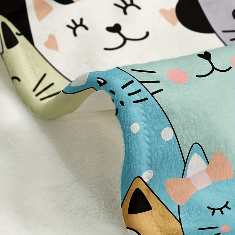 Soft Warm Cartoon Cat Animal Letter Print Flannel Blanket for All Seasons