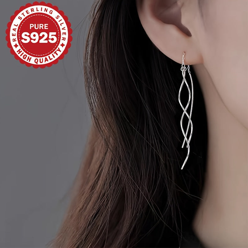 Sterling Silver Tassel Earrings Wave Design Lightweight Women’s Jewelry for Summer and Occasions