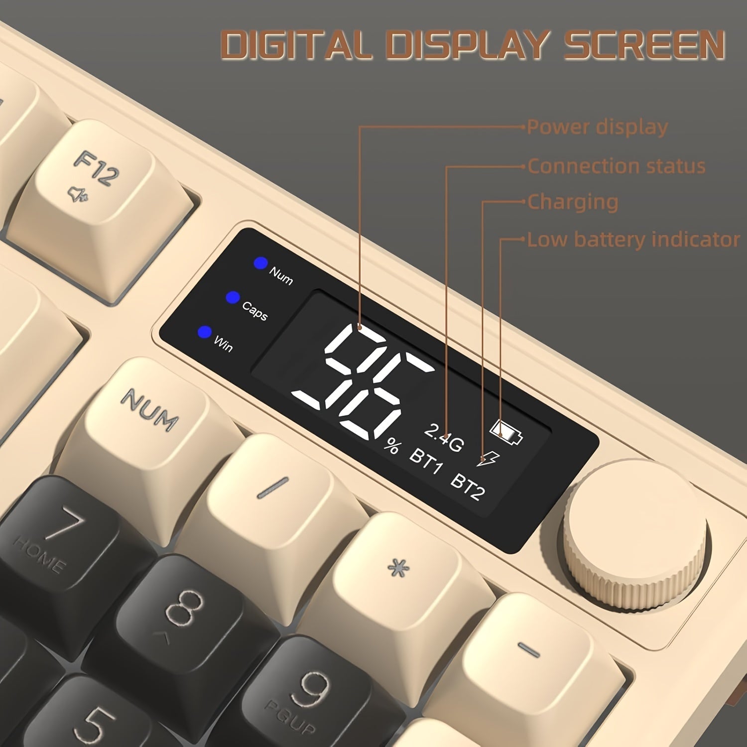 Dual-Mode Wireless Keyboard with Backlit Ergonomic PBT Ball Cap and USB Type-C Charging