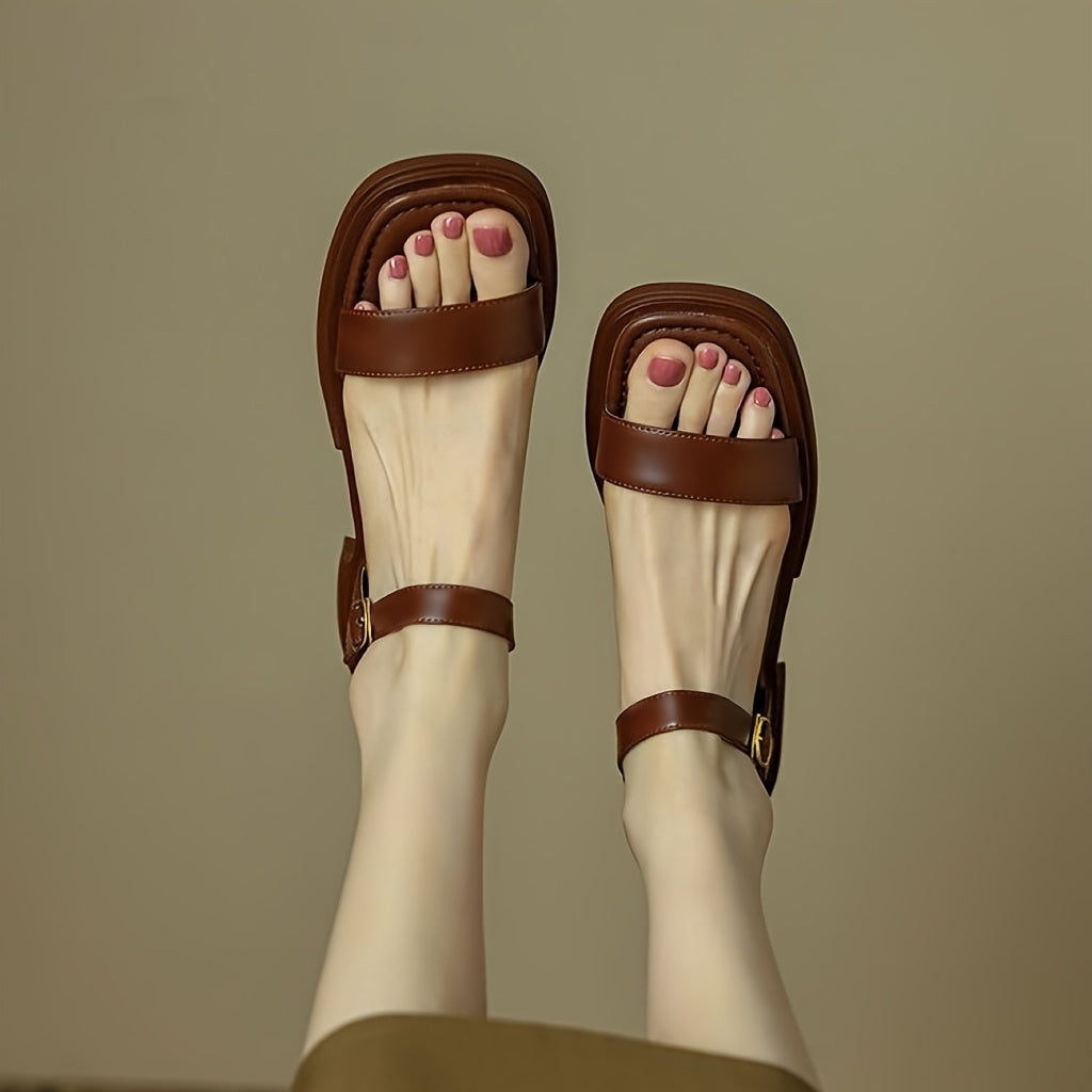 Women's Brown Open-Toe Sandals Cushioned Insole Non-Slip Rubber Outsole