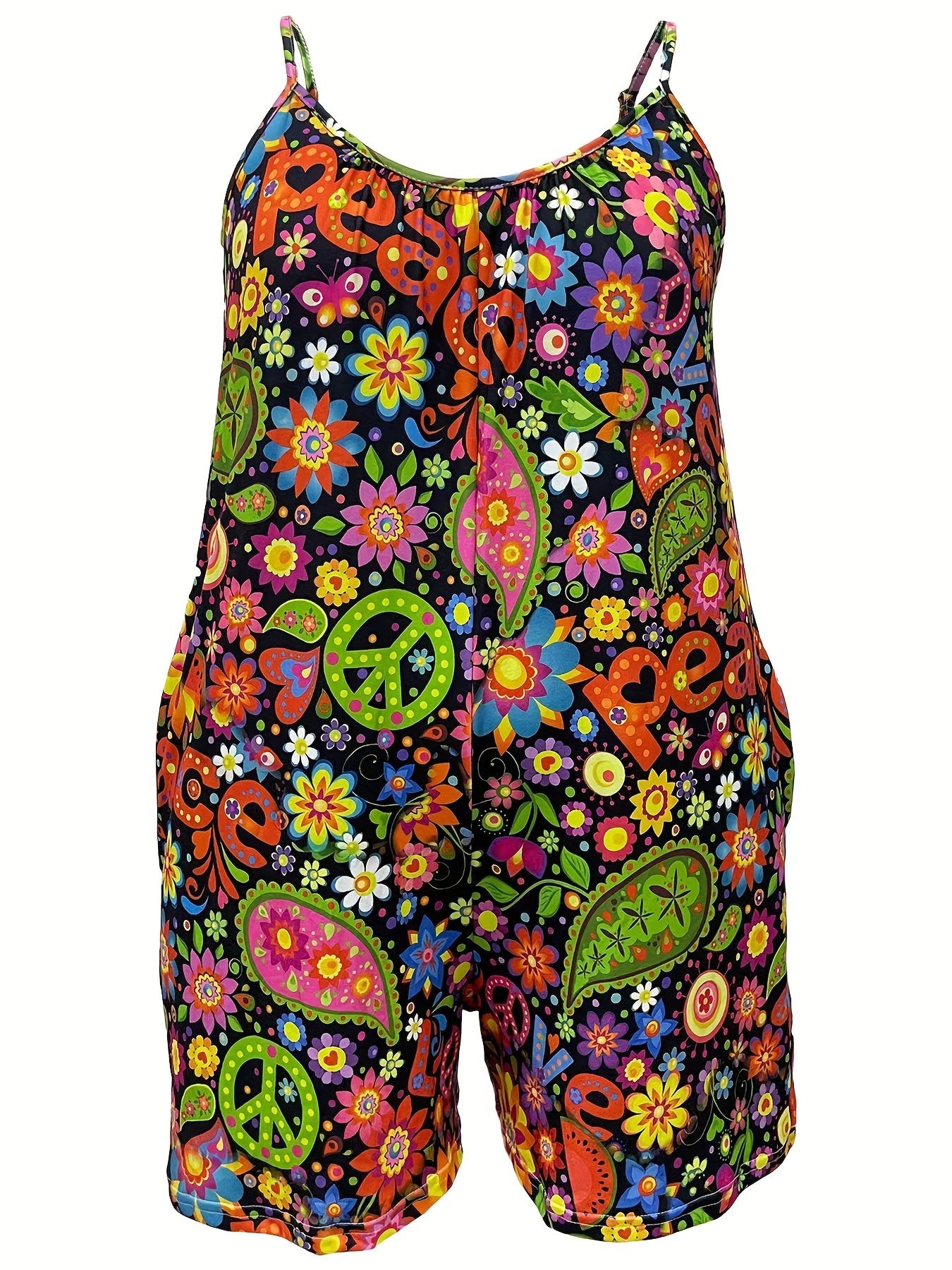 Mono sin mangas de talla grande para mujer con estampado floral y bolsillos