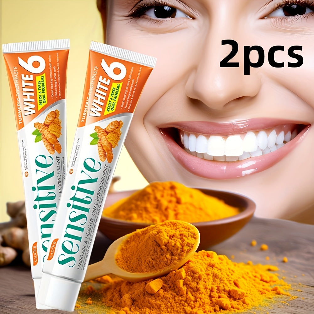 Two Pieces Turmeric Toothpaste for Fresh Breath Whitening 100g