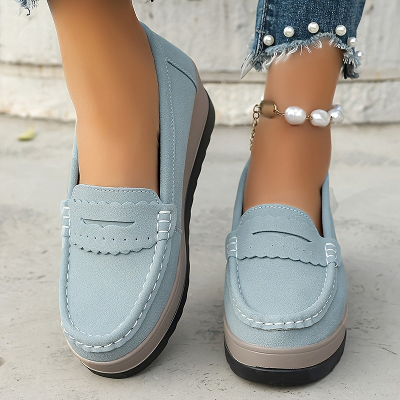 Women's Platform Loafers Slip-On Casual Shoes Non-Slip Solid Color