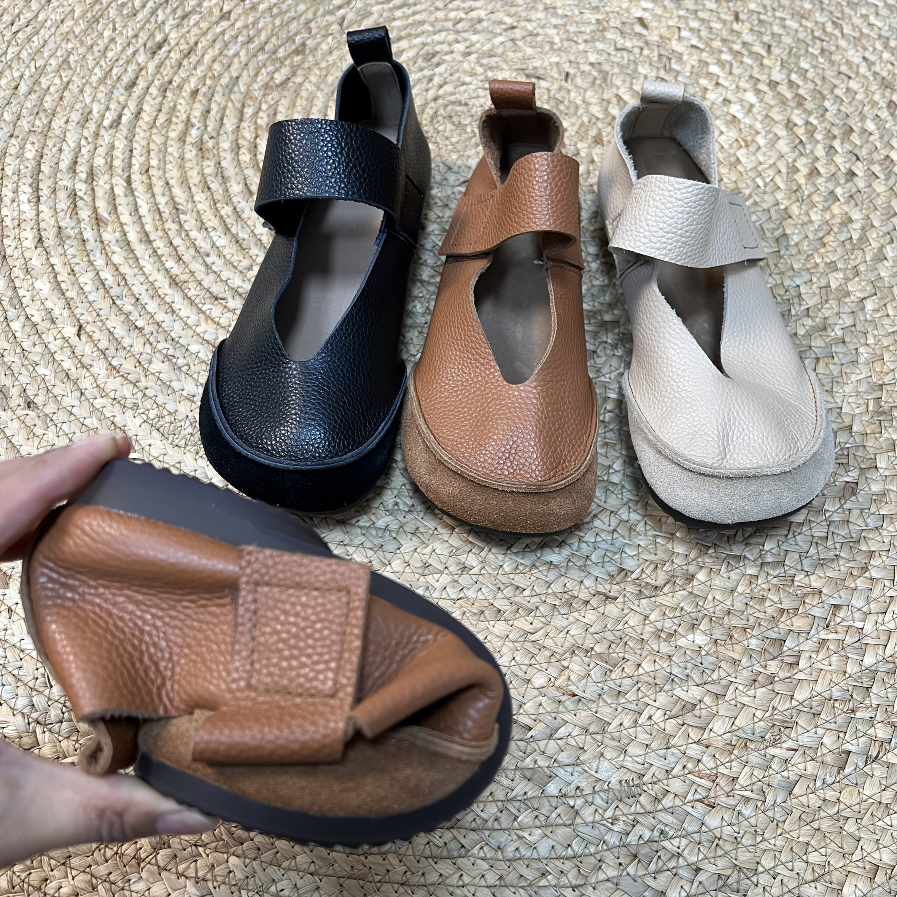 Women's Genuine Leather Mary Jane Flats Brown Breathable Comfortable