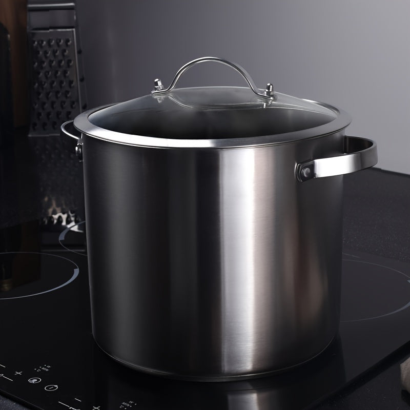 Stainless Steel Stockpot 6.8 Quart with Tempered Glass Lid for Soup and Stew Cooking