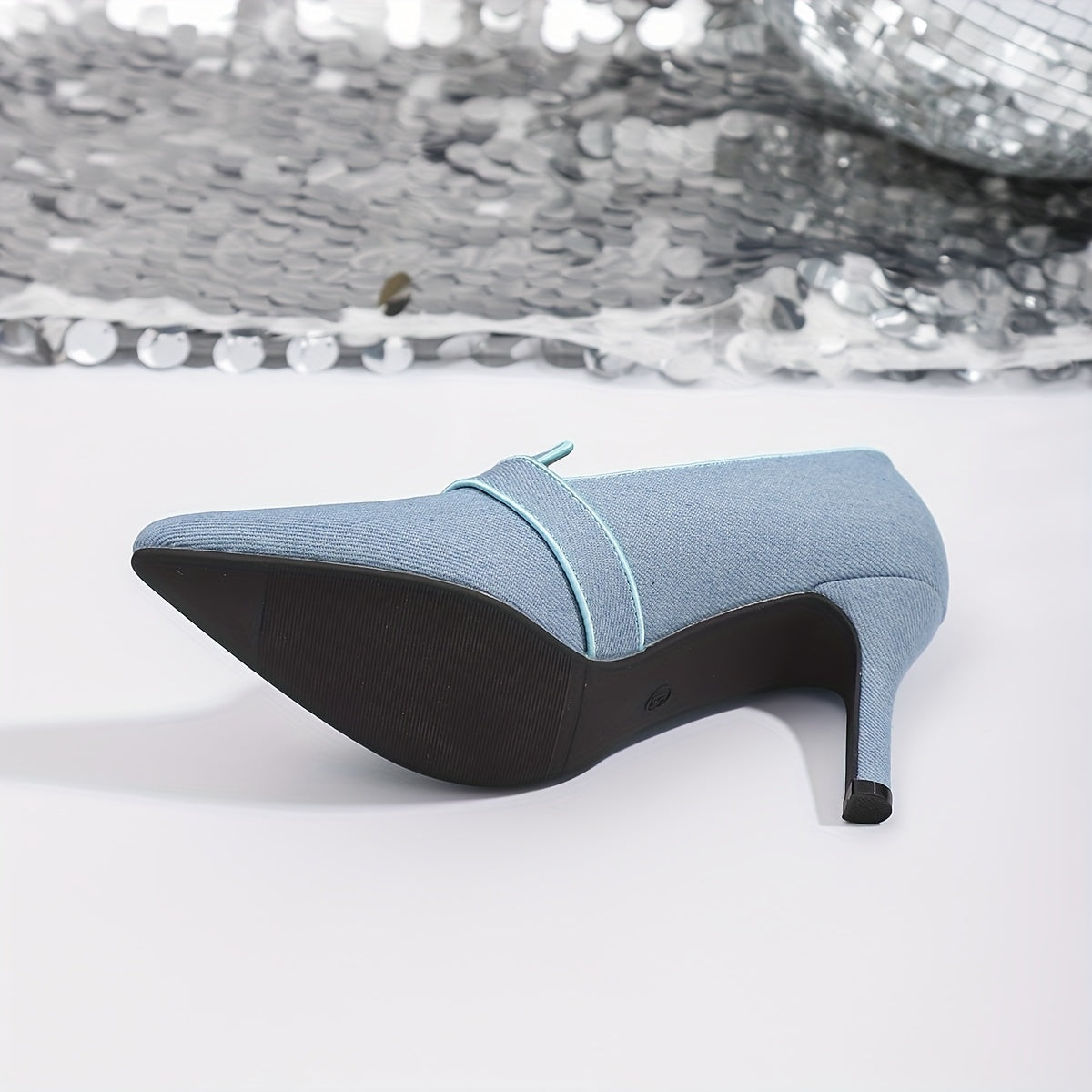 Women's Blue Pointed Toe Mary Jane Heels with Block Heel and Cushioned Insole